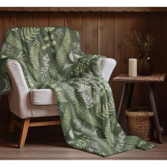 Sage Green BlanketLightweight & Cozy Fern DesignPerfect Green Home Décor